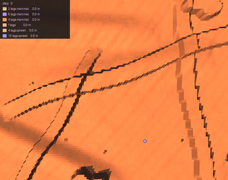 Overhead: every body from one start, trails drawn