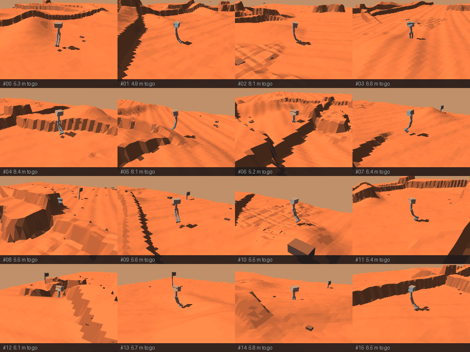 Sixteen independent Mars episodes rendered as a grid